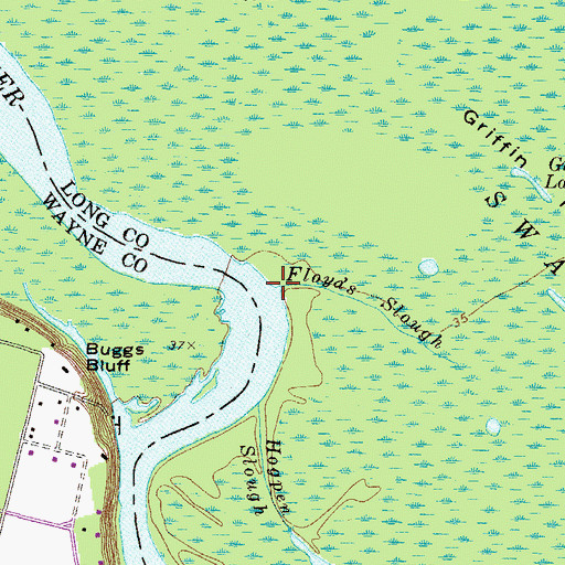 Topographic Map of Floyds Slough, GA