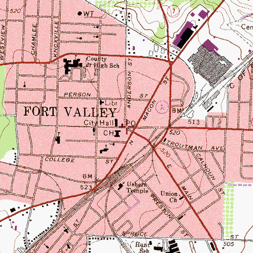 Topographic Map of Fort Valley, GA