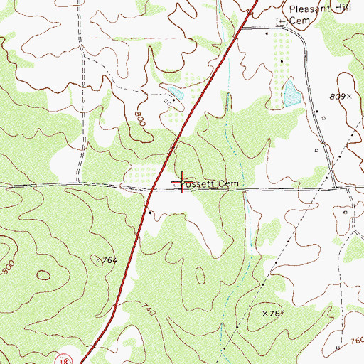 Topographic Map of Fossett Cemetery, GA