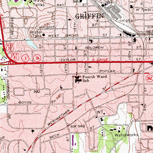 Topographic Map of Fourth Ward School, GA
