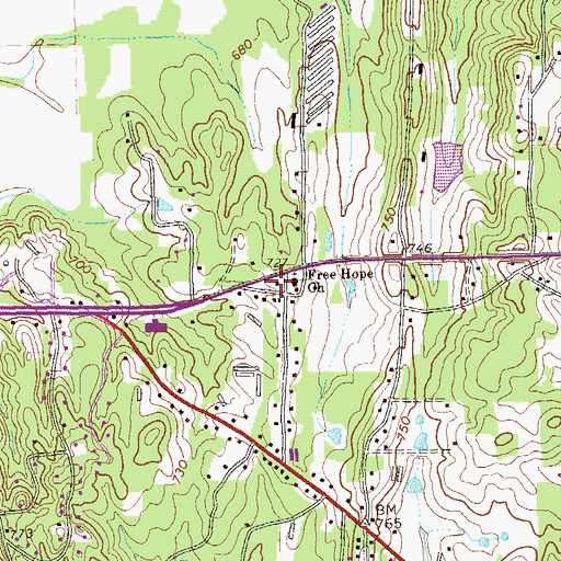 Topographic Map of Free Hope Church, GA