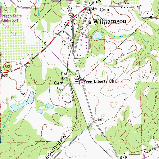 Topographic Map of Free Liberty Church, GA