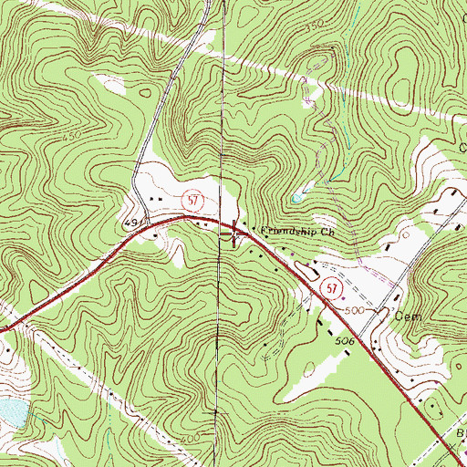 Topographic Map of Friendship Church, GA