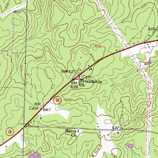 Topographic Map of Friendship Church, GA