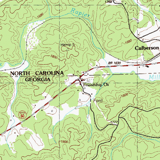 Topographic Map of Friendship Church, GA
