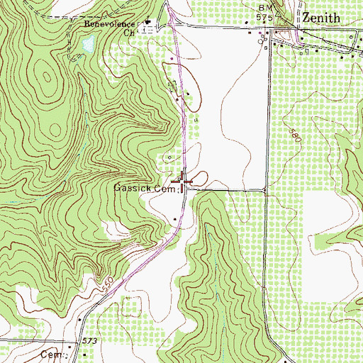 Topographic Map of Gassick Cemetery, GA