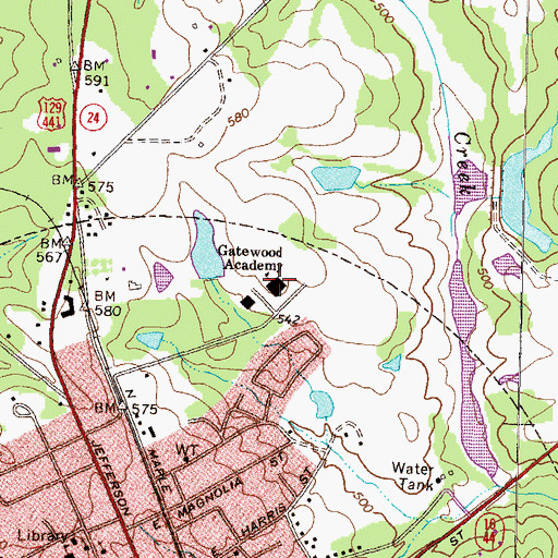 Topographic Map of Gatewood Christian School, GA
