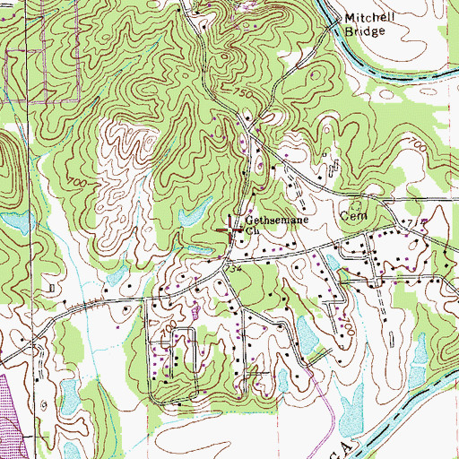 Topographic Map of Gethsemane Church, GA