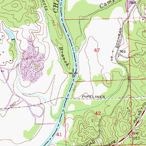 Topographic Map of Gilberts Branch, GA