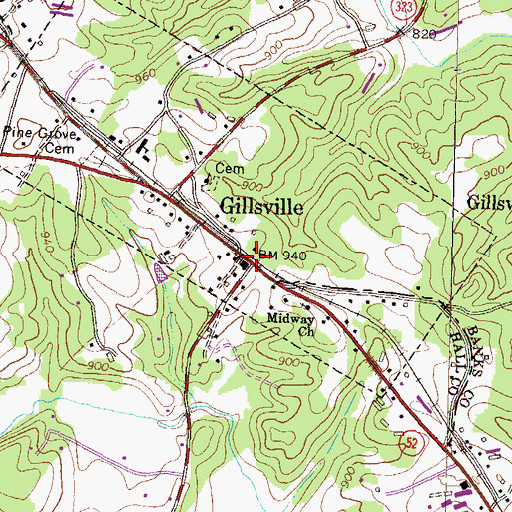 Topographic Map of Gillsville, GA