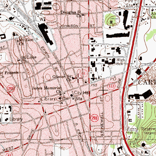 Topographic Map of Gilmer Street Church, GA