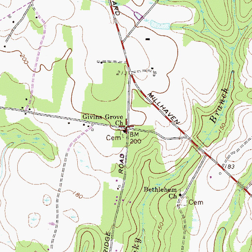 Topographic Map of Givins Grove Church, GA
