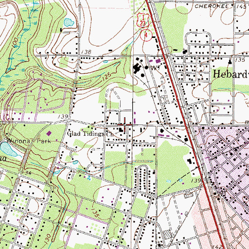 Topographic Map of Glad Tidings Church, GA