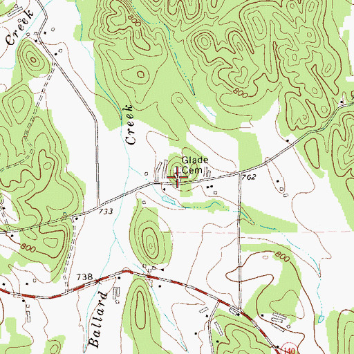 Topographic Map of Glade Cemetery, GA