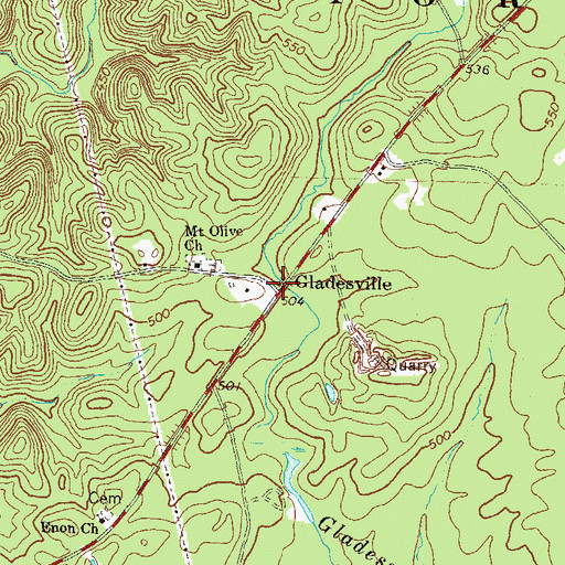 Topographic Map of Gladesville, GA