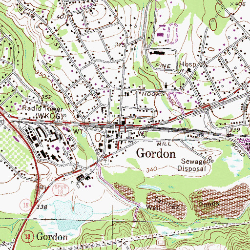 Topographic Map of Gordon, GA