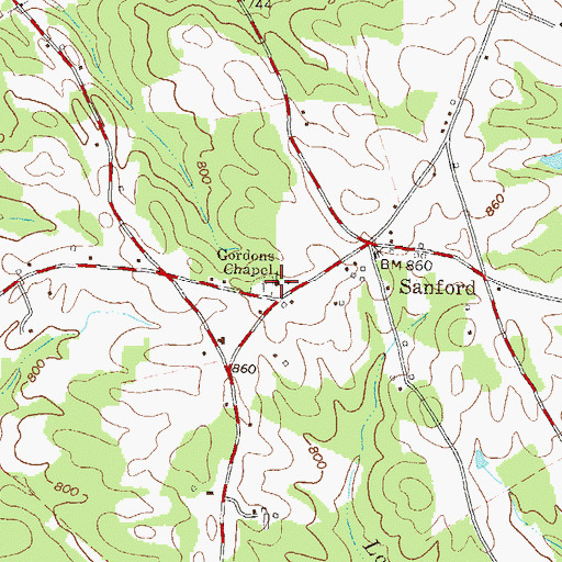 Topographic Map of Gordons Chapel, GA