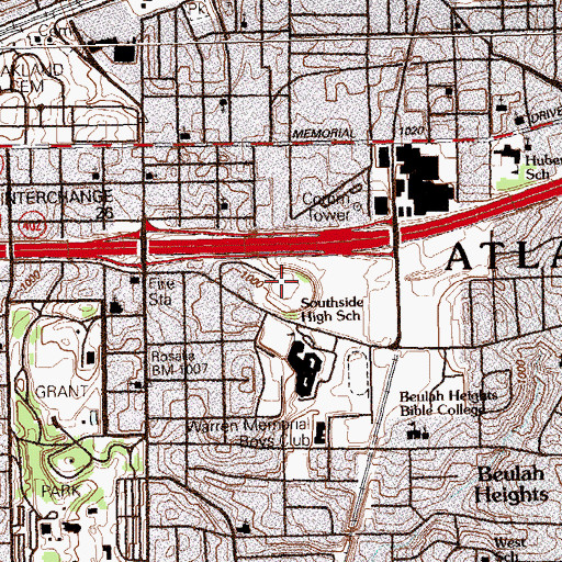 Topographic Map of Grant Park School, GA