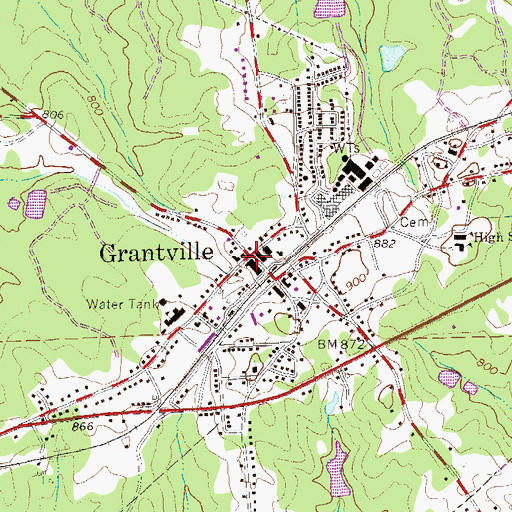 Topographic Map of Grantville, GA