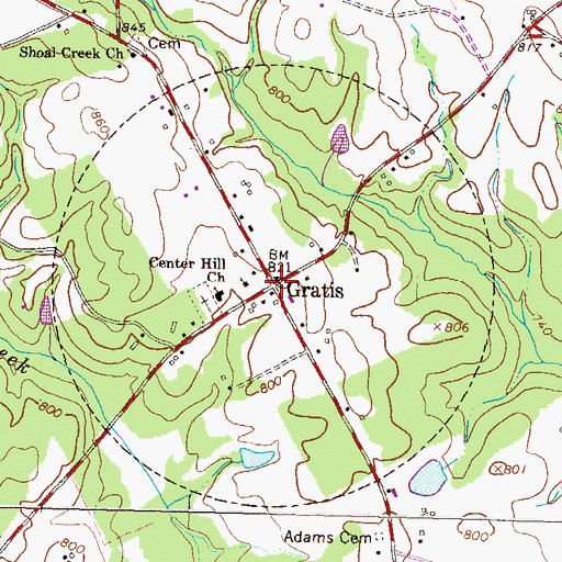 Topographic Map of Gratis, GA