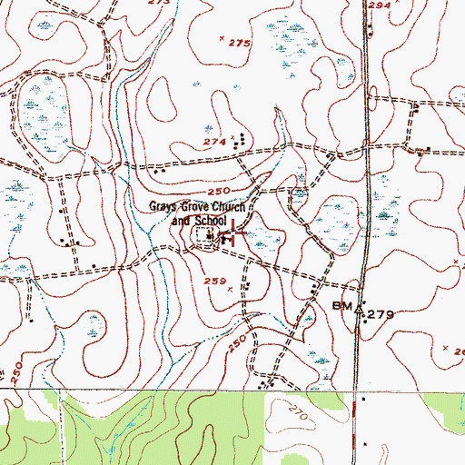 Topographic Map of Grays Grove School (historical), GA