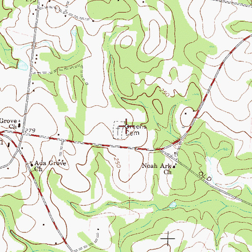 Topographic Map of Greens Cemetery, GA