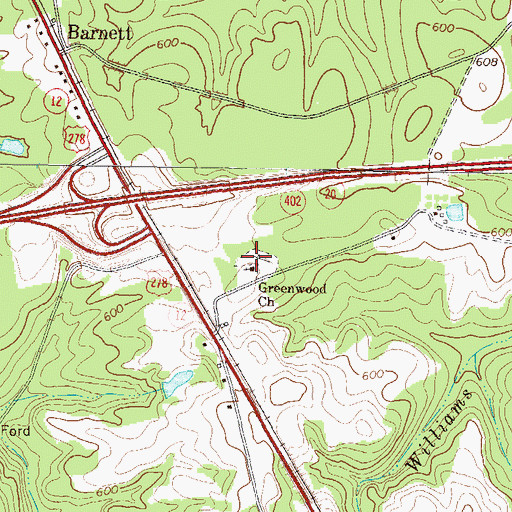 Topographic Map of Greenwood Church, GA
