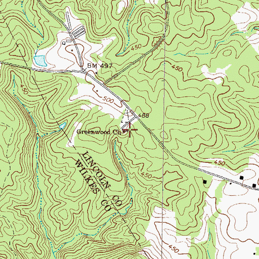 Topographic Map of Greenwood Church, GA
