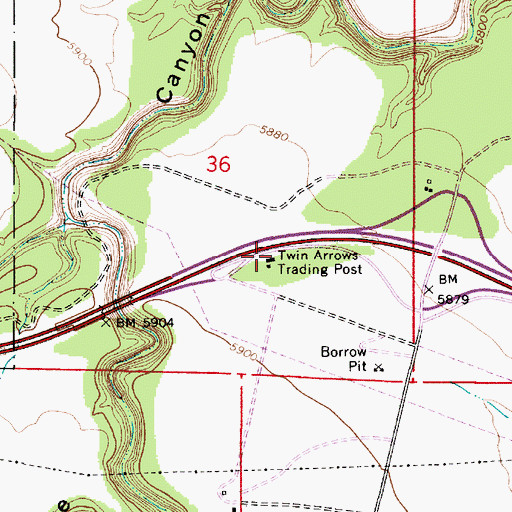 Topographic Map of Twin Arrows Trading Post, AZ
