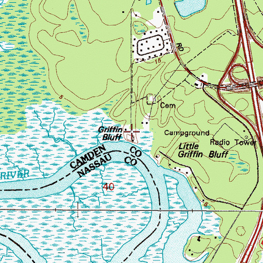 Topographic Map of Griffin Bluff, GA