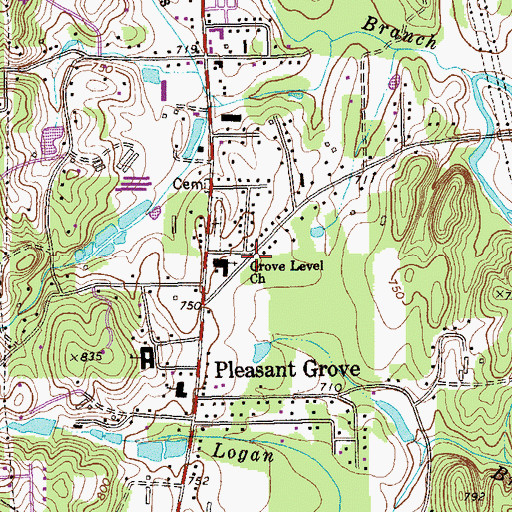 Topographic Map of Grove Level Church, GA