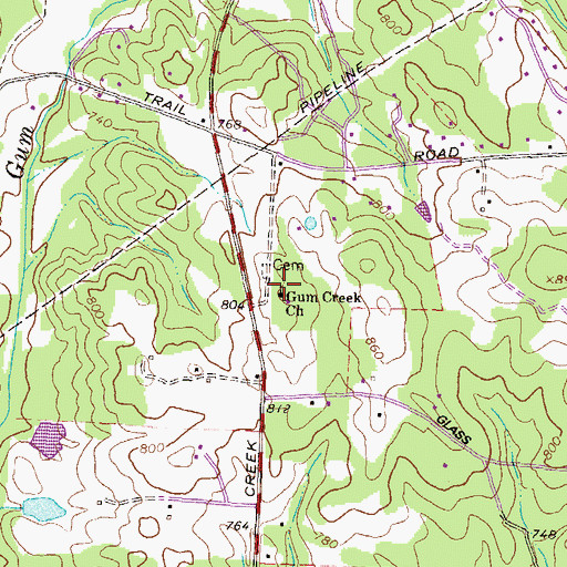 Topographic Map of Gum Creek Church, GA