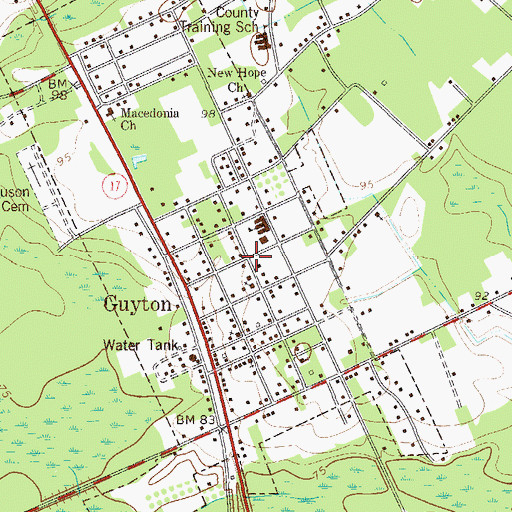 Topographic Map of Guyton, GA