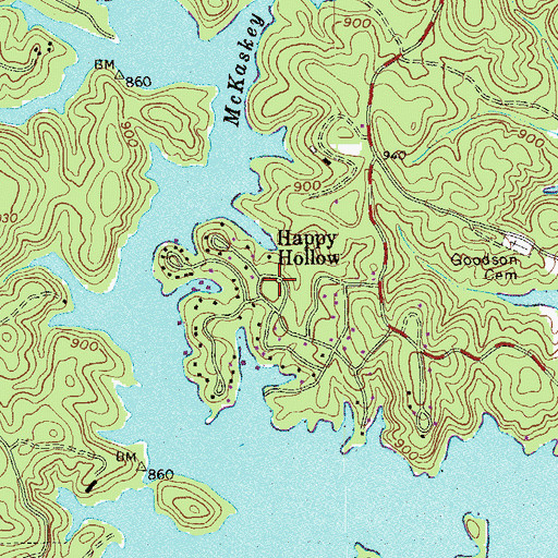 Topographic Map of Happy Hollow, GA