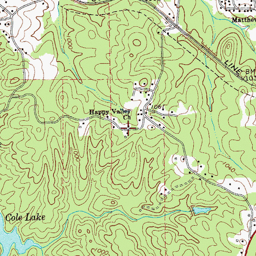 Topographic Map of Happy Valley Church, GA