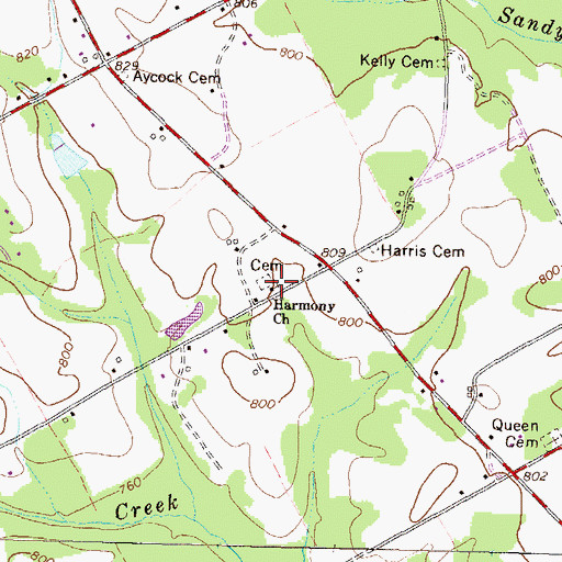 Topographic Map of Harmony Church, GA