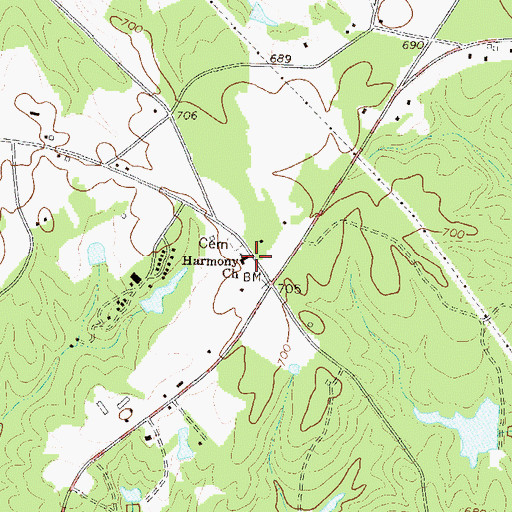 Topographic Map of Harmony Church, GA