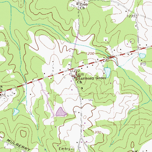 Topographic Map of Harmony Grove Church, GA