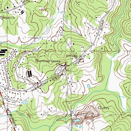 Topographic Map of Harmony Grove Church, GA