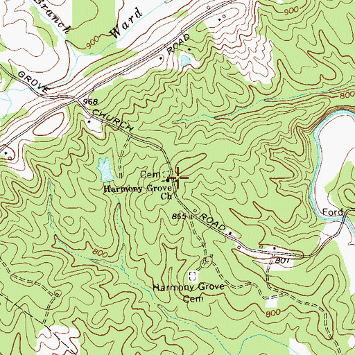 Topographic Map of Harmony Grove Church, GA