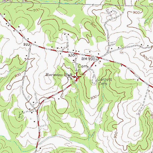 Topographic Map of Harmony Hall Church, GA