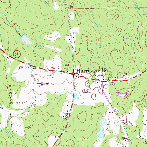 Topographic Map of Harrisonville, GA