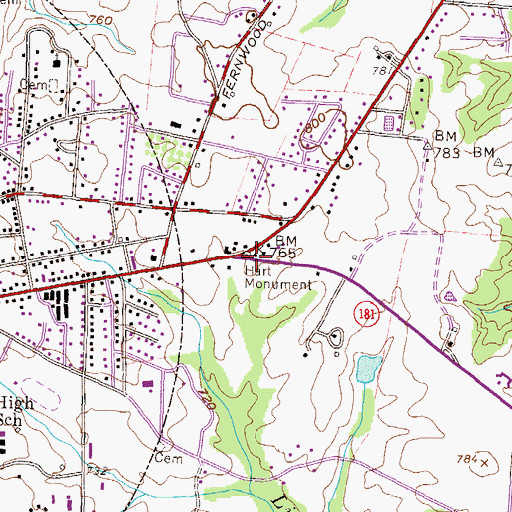 Topographic Map of Hart Monument, GA