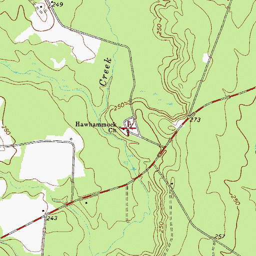 Topographic Map of Hawhammock Church, GA