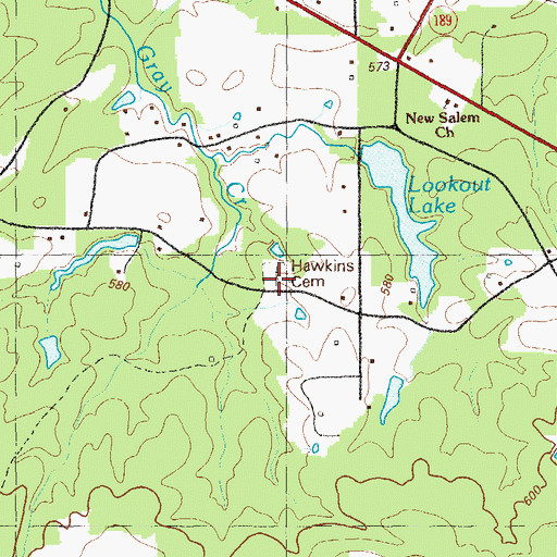 Topographic Map of Hawkins Cemetery, GA