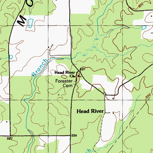 Topographic Map of Head River Baptist Church, GA