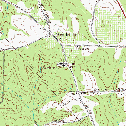 Topographic Map of Hendricks Church, GA