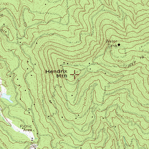 Topographic Map of Hendrix Mountain, GA