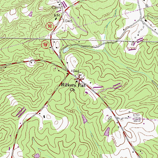 Topographic Map of Hickory Flat Church, GA
