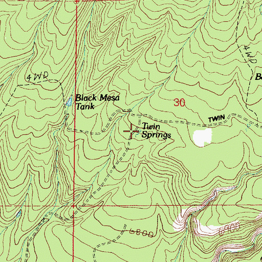 Topographic Map of Twin Springs, AZ